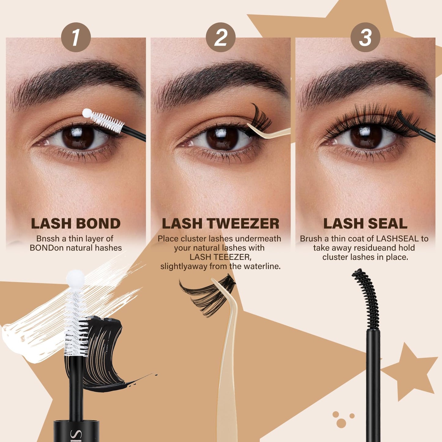 JMS&JMS DIY Lash Extension Kit Lash Clusters Kit 40D+50D D Curl Individual Lashes Eyelash Extension Kit 280 pcs Thin Band Cluster Lashes Lash Bond and Seal Tweezers Easy to apply