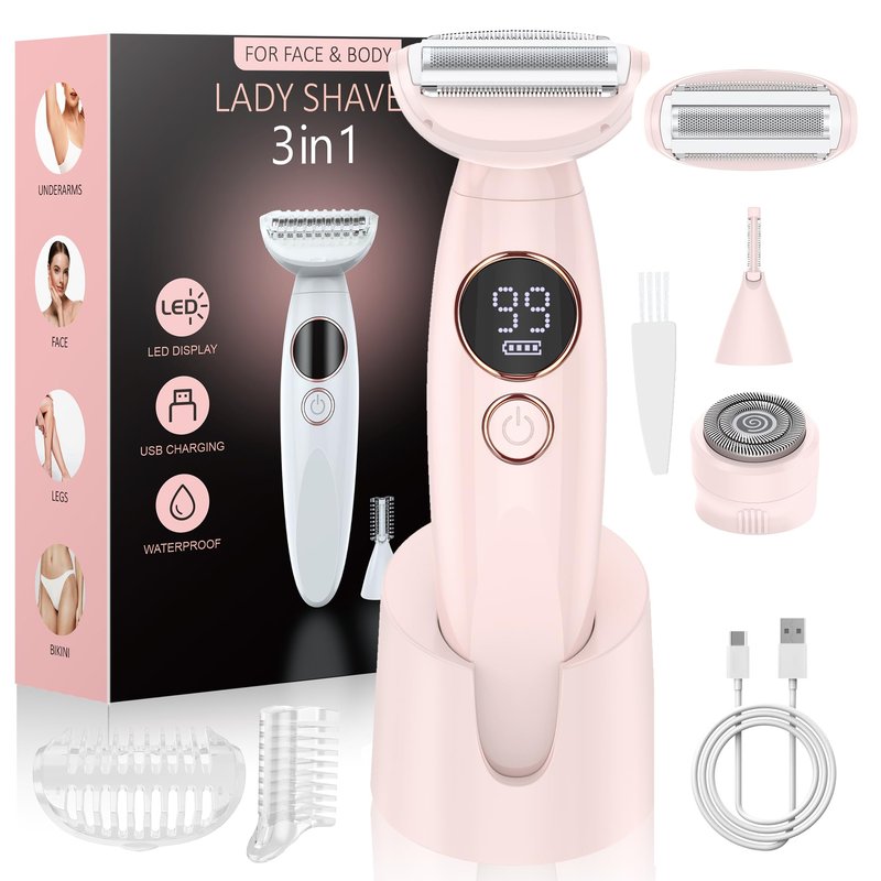 ANYLIV 3 in 1 Bikini Trimmer for Women, Electric Razors for Women with Display, Painless Bikini Trimmer, USB Charging, Electric Shaver for Woman,Shaver for Woman for Face, IPX7 Waterproof,Periwinkle