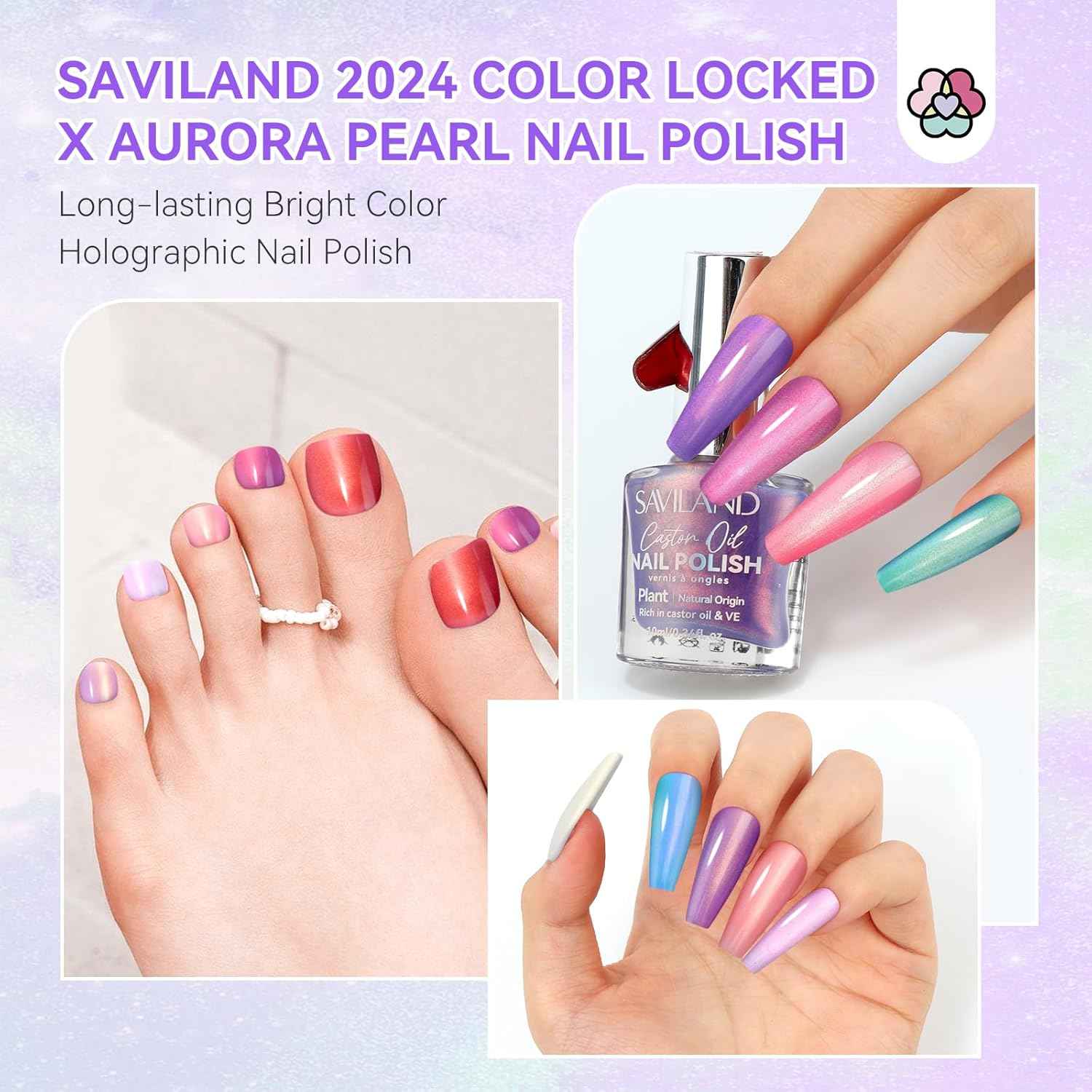 Aurora Nail Polish Kit - 12 Colors + 2-in-1 Base & Top Coat for Nail Art