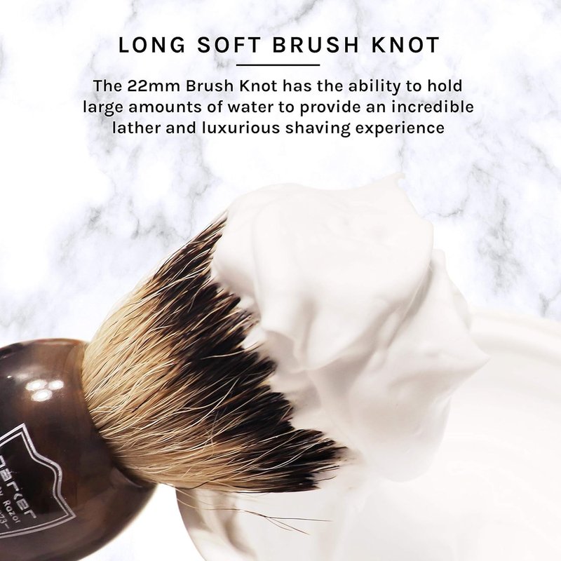 Parker 100% Silvertip Badger Shaving Brush – Faux Horn Handle, Long Loft 22 mm Knot, Chrome Base & Resin Stand – Rich Lather, Soft Bristles for Comfortable Shaving