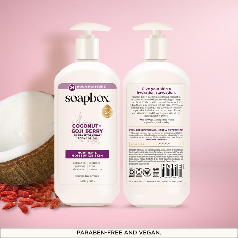 Soapbox Moisturizing Body Lotion, Coconut Milk with Aloe and Shea Butter, Pack of 3 Hand Lotion Bottles, Vegan Skin Care Products, Moisturizer for Dry Skin, 3 Pack, 16oz Each