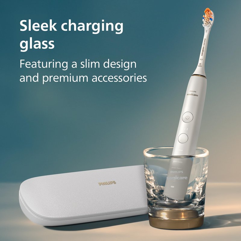Philips Sonicare DiamondClean Smart 9300 Electric Toothbrush - Sonic Toothbrush with App, Pressure Sensor, 12 Brushing Settings, Replacement Reminder, Travel Case, Rose Gold, Model HX9903/65
