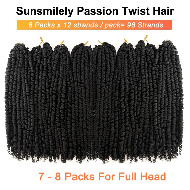 Sunsmilely 8 Packs Passion Twist Hair Pre Twisted 14 Inch Passion Twist Crochet Hair Pre Looped Crochet Braids for Black Women Synthetic Natural Black Curly Braiding Hair Extensions
