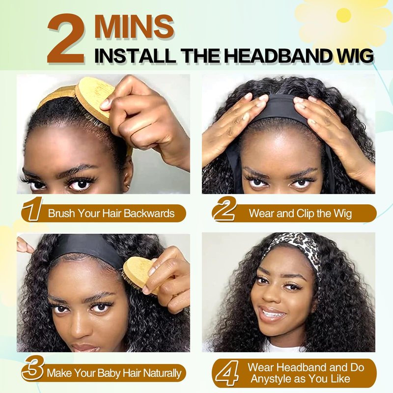 Aisaide Kinky Curly Headband Wig 12 Inch Grey Deep Curly Headband Wigs for Women Short Glueless No Lace Deep Curly Half Hair Wig