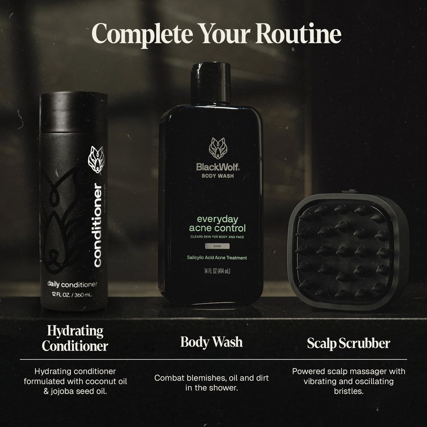 Black Wolf Everyday Men’s Shampoo - Charcoal Powder Cleanses Scalp and Fights Dirty & Greasy Hair - Thick & Rich Lather Daily Shampoo - For All Hair Types