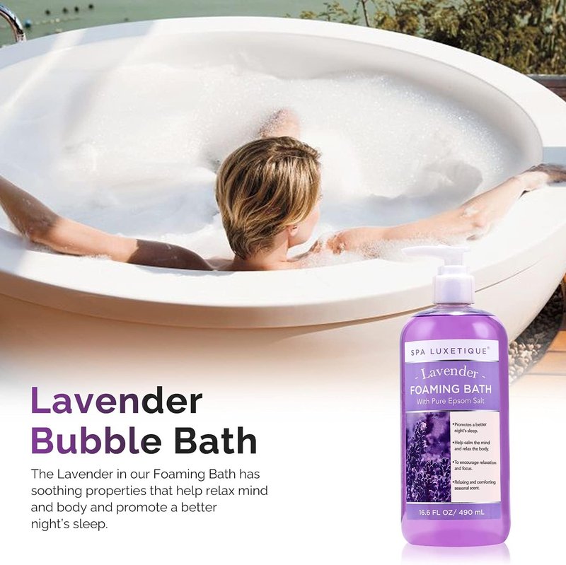 Spa Luxetique Bubble Bath Set - Foaming Epsom Salt Bath with Chamomile & Lavender | 3 Pack, 49.8 fl oz