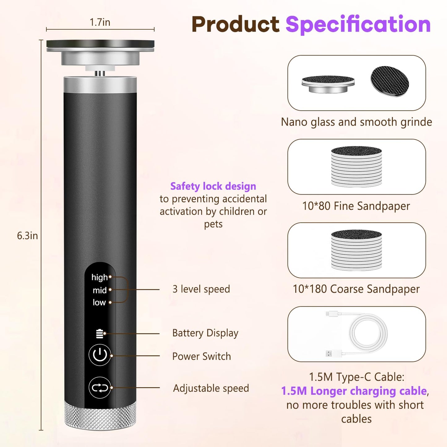 Electric Foot Callus Remover with Nano-Glass Head, Rechargeable Electric Foot File with Upgraded Powerful Metal Gear Motor, Premium Aluminum Cordless Callus Remover for Feet, Gifts for Men Women