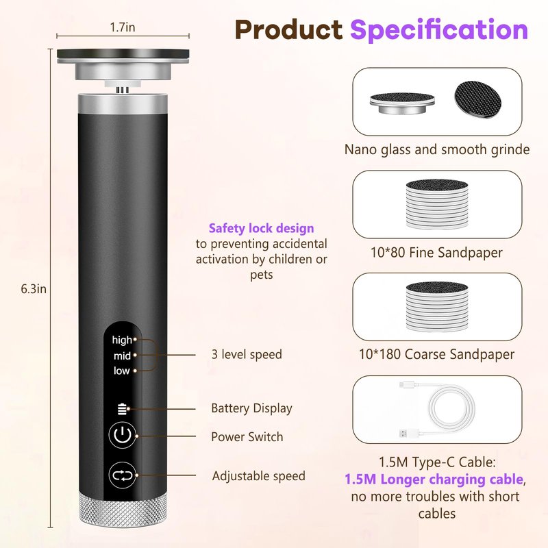 Electric Foot Callus Remover with Nano-Glass Head, Rechargeable Electric Foot File with Upgraded Powerful Metal Gear Motor, Premium Aluminum Cordless Callus Remover for Feet, Gifts for Men Women
