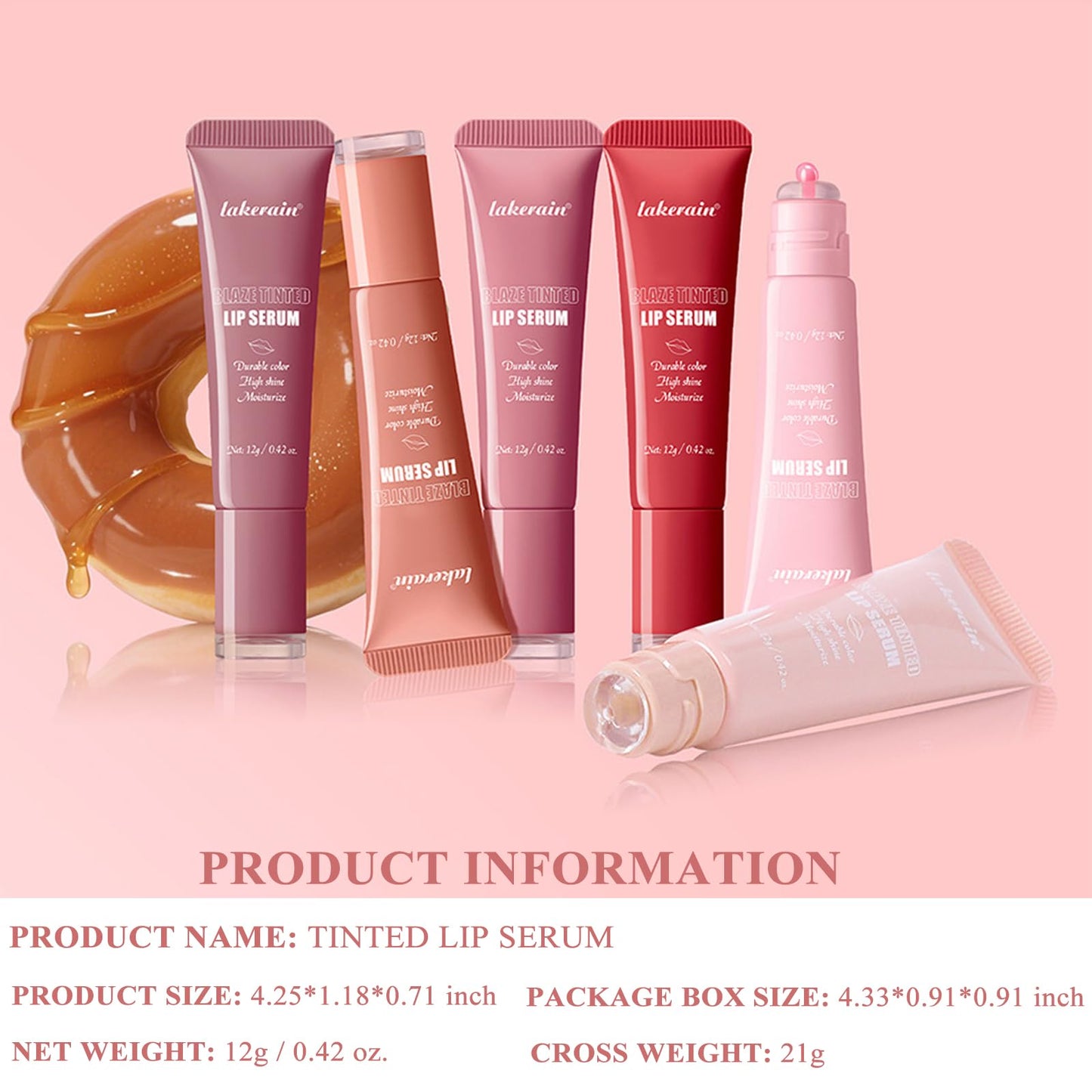 Tinted Lip Serum, High Shine Hydrating Lip Serum with Pluming Polypeptides, Glossy Finish (#3 Peachy Cora)