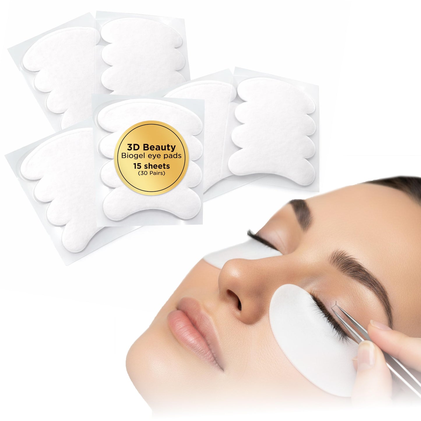 3D Beauty Biogel Eye Pads For Eyelash Extension, Under Eye Pads Eyelash Extension Supplies - 15 Sheets (30 Pairs)