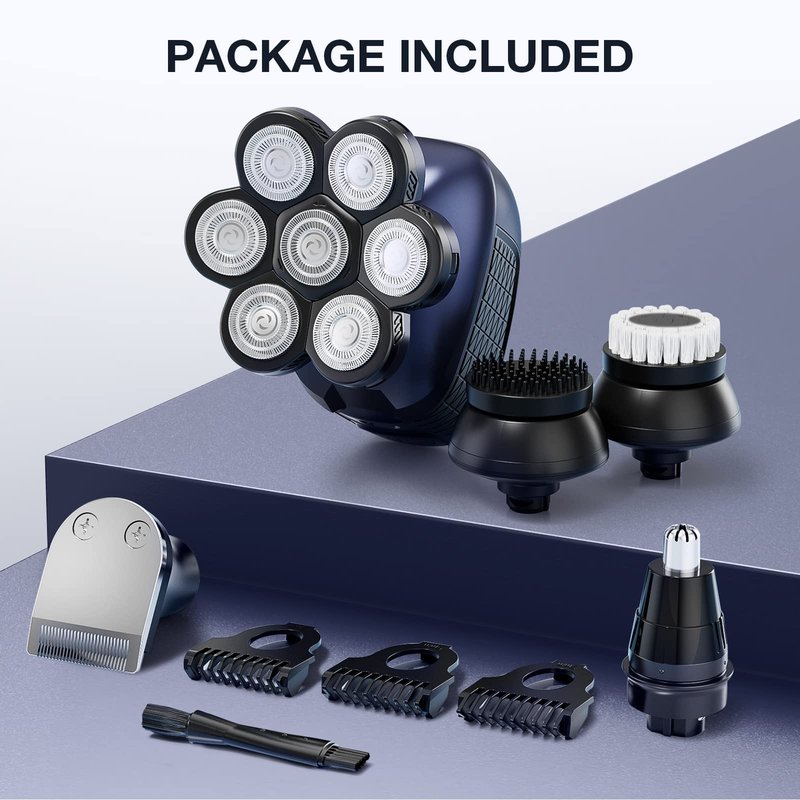 Wyklaus Head Shaver, Upgrade Head Shavers for Bald Men, Head Electric Razor with Nose Hair Trimmer, IPX6 Waterproof Wet/Dry Mens Grooming Kit, Anti-Pinch, LED Display, USB Rechargeable