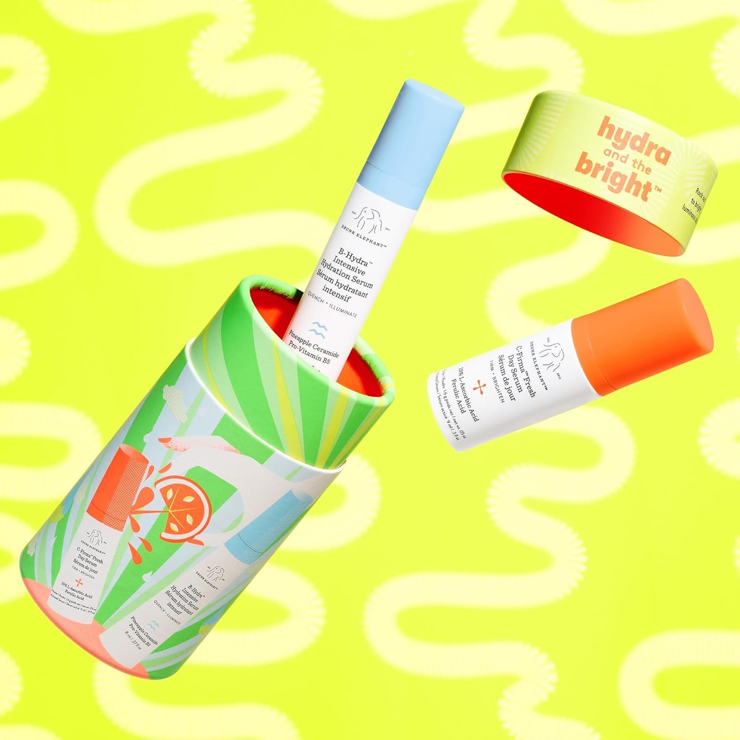Drunk Elephant Hydra and the Bright Skincare Set | C-Firma & B-Hydra Serums, 9ml & 8ml, Clean & Cruelty-Free