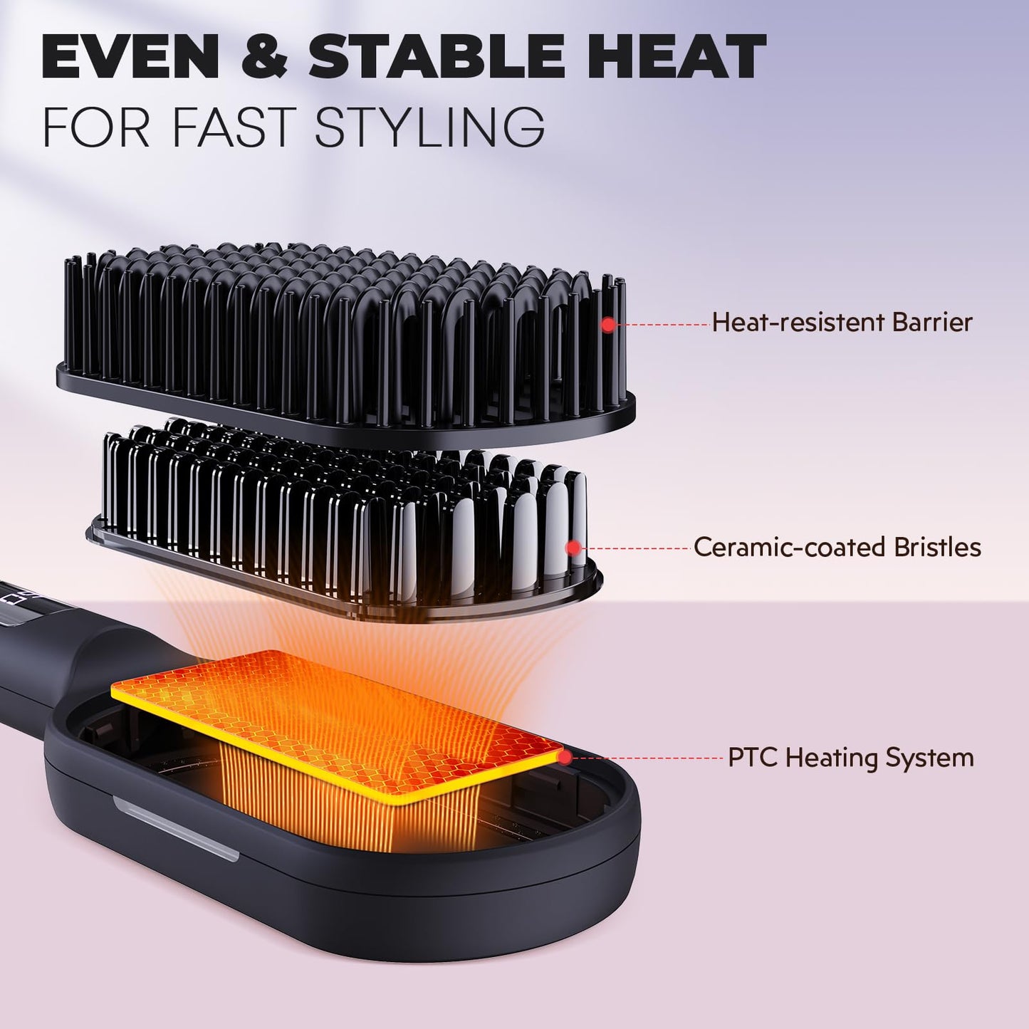 LANVIER Hair Straightener Brush, Ionic Straightening Brush with Infrared