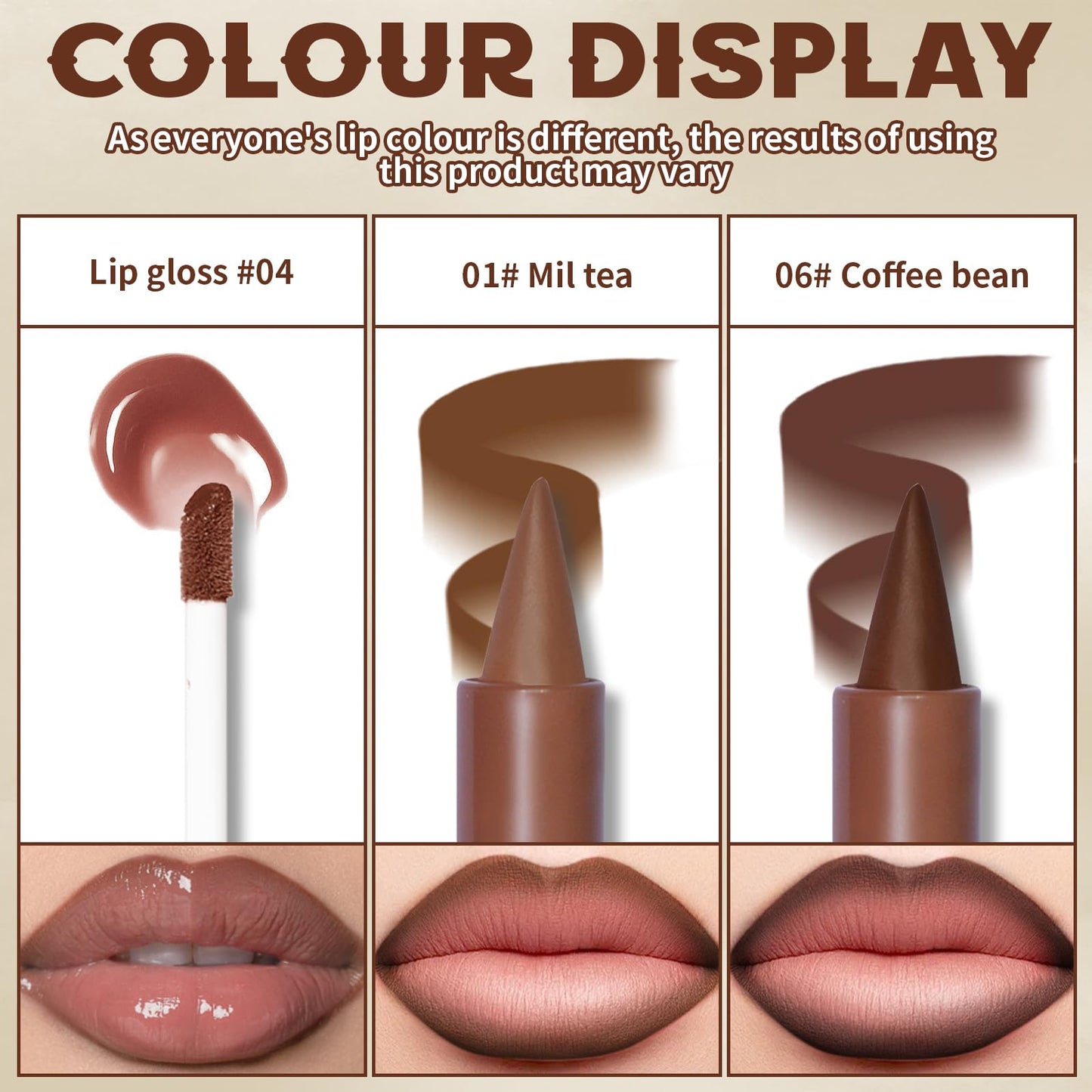 HOSAILY 2 Colors Lip Liner with Lip Gloss Set, Moisturizing Light Brown Lip Pencil Dark Brown Lip Liner and Lip Gloss Combo, Long Lasting Glossy Lip Stain Lipstick Lip Care Makeup