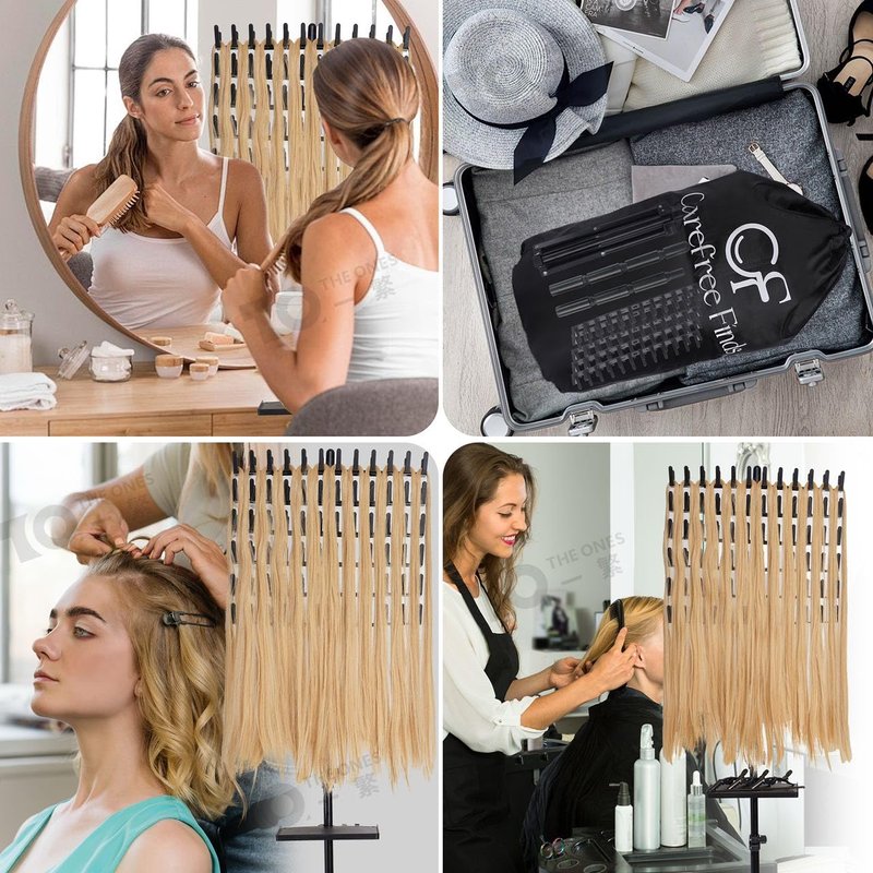 CF Braiding Hair Rack with Detachable Tray, Height Adjustable Braiding Rack 2-sided 144 Pegs Hair Extension Holder, Hair Stand with Storage Bag & Stylist Hair Braiding Accessories for Hair Salon