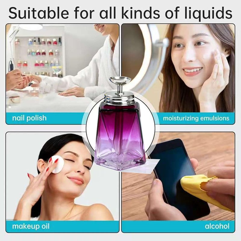 Misforu 5 Oz/ 150ml Glass Push Down Pump Dispenser Bottle With Cap Push Down Glass Empty Pump Dispenser for Alcohol Makeup Clear Refillable Bottle Hand Pumping Press Container (Purple)