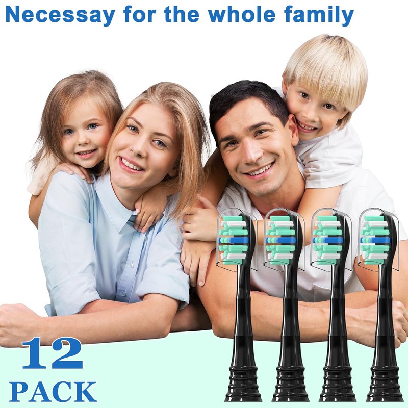 Replacement Toothbrush Heads for Philips Sonicare ProtectiveClean 4100 5100 5300 6100 Electric Toothbrushes, 12 Count Black