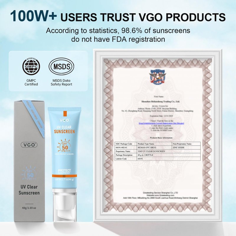 VGO Mineral Sunscreen for Face, Reef Safe Sunscreen, Oil-Free Face Moisturizer with SPF 50, Broad-Spectrum UVA/UVB Protection, Lightweight, Non-Comedogenic, Travel Size (1 pack)