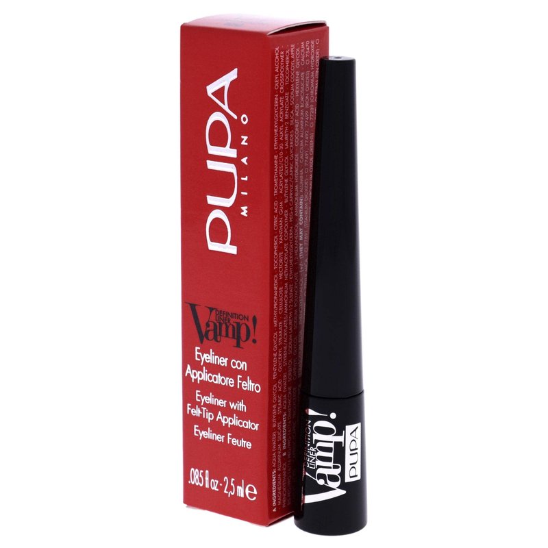 Pupa Milano Vamp! Definition Liner - Eyeliner With Felt Applicator - Matt and Pearly Finishes - Precise, Flawless and Defined Color - Ultra Pigmented - 100 Extra Black - 0.85 Oz (Pack of 2)