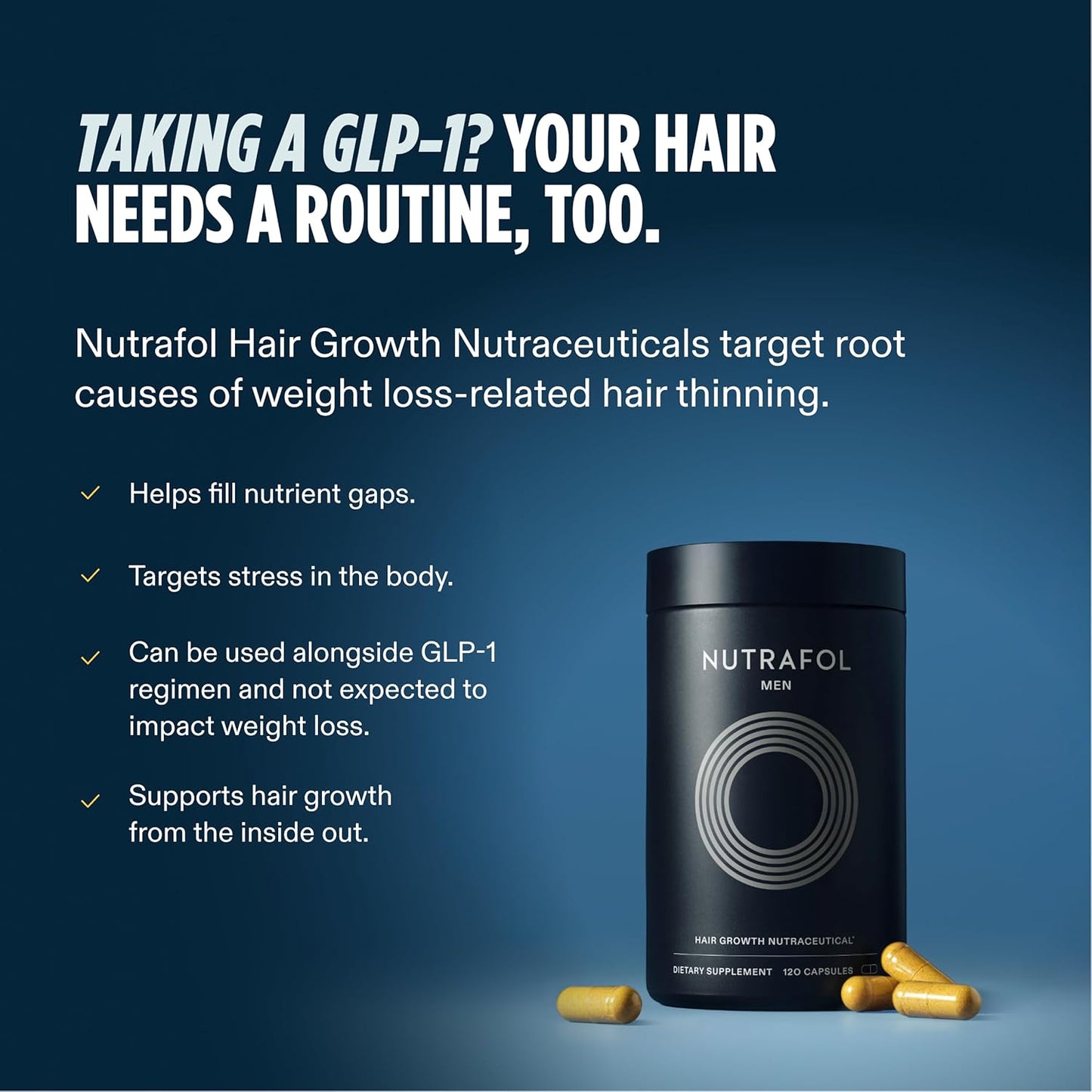 Nutrafol Men's Hair Growth Supplements - Clinically Tested for Thicker Hair & Scalp Coverage | 1 Month Supply