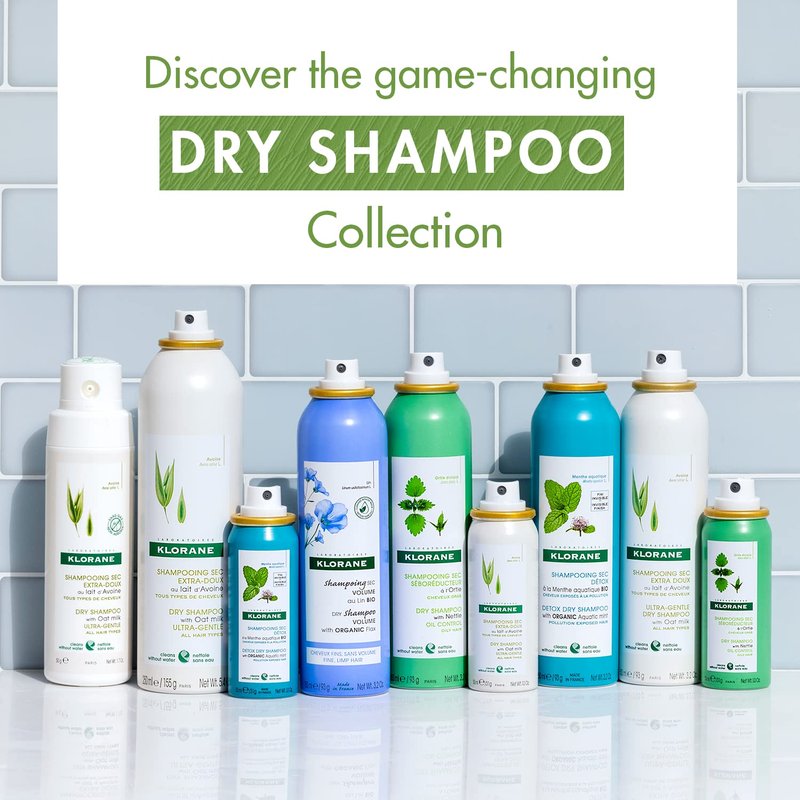 Klorane Dry Shampoo - Nettle Formula for Brunettes | Oily Hair & Scalp Control, Paraben & Sulfate-Free