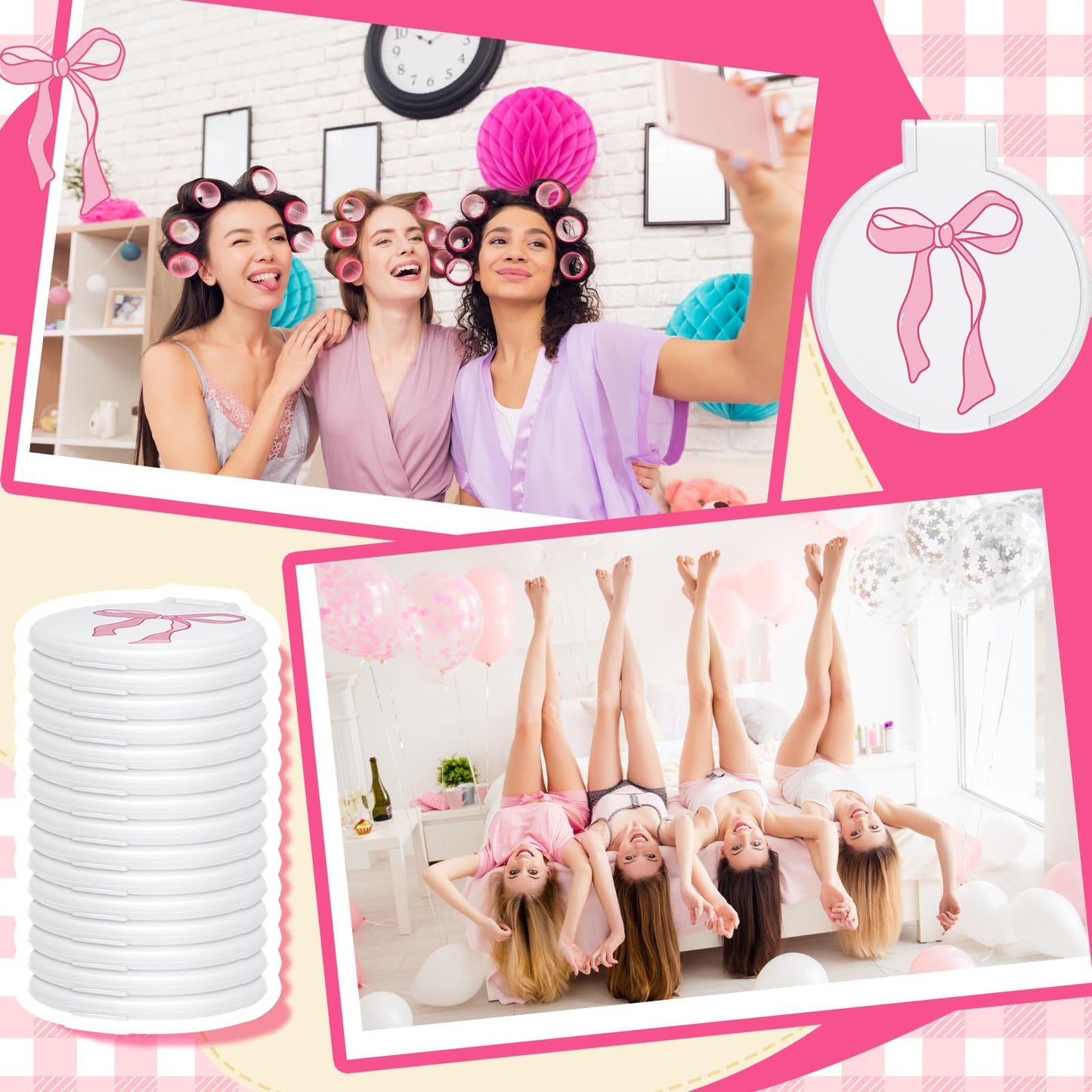 Zhehao 40 Pcs Pink Bow Coquette Mini Pocket Mirrors Compact Gift for Women Teacher Graduation Bowknot Small Mini Round Makeup Mirrors Portable for Purse Women Wedding Birthday Bridal Shower Party Gift