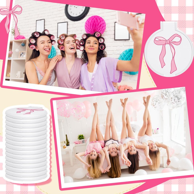 Zhehao 40 Pcs Pink Bow Coquette Mini Pocket Mirrors Compact Gift for Women Teacher Graduation Bowknot Small Mini Round Makeup Mirrors Portable for Purse Women Wedding Birthday Bridal Shower Party Gift