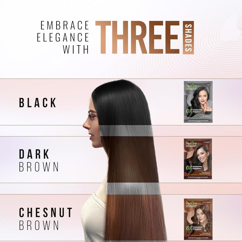 Herbishh Travel Pack Hair Dye Color Shampoo + 15pc Argan Hair Mask Sachet (Black, 15 Sachets)