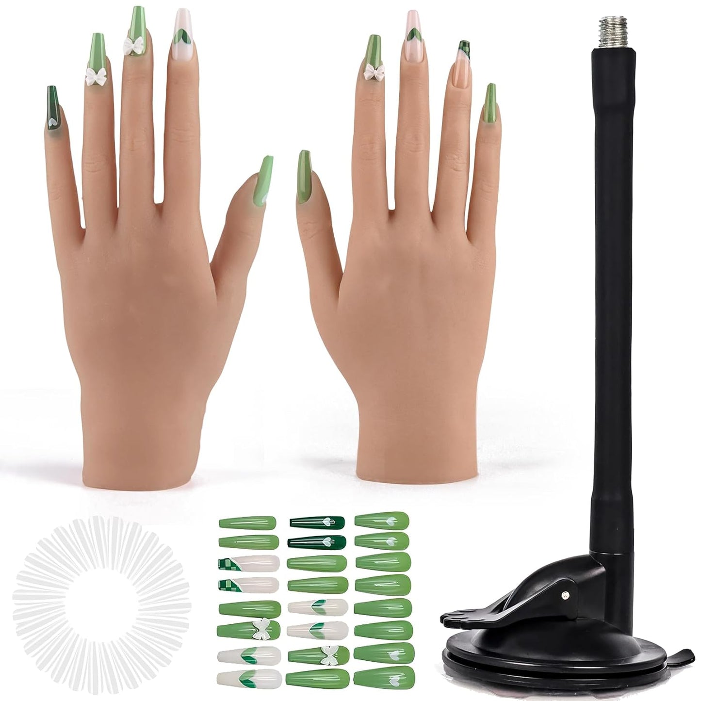 Flexible Silicone Practice Hand for Acrylic Nails with 528 Nail Tips & Stand