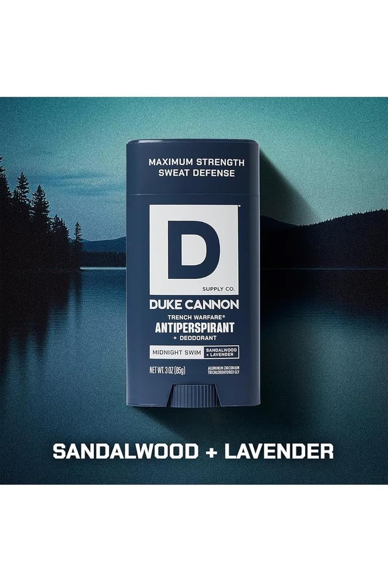 Duke Cannon Midnight Swim Antiperspirant Deodorant for Men – Trench Warfare® – Sandalwood + Lavender Scent – Aluminum-Based Sweat Protection – 3 oz – Long-Lasting & Skin-Soothing