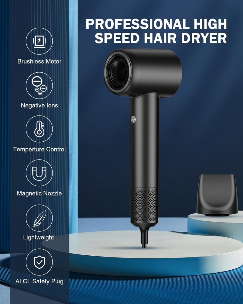 High-Speed Ionic Hair Dryer - 1500W Brushless Motor for Fast Drying | 4 Heat Settings & Low Noise