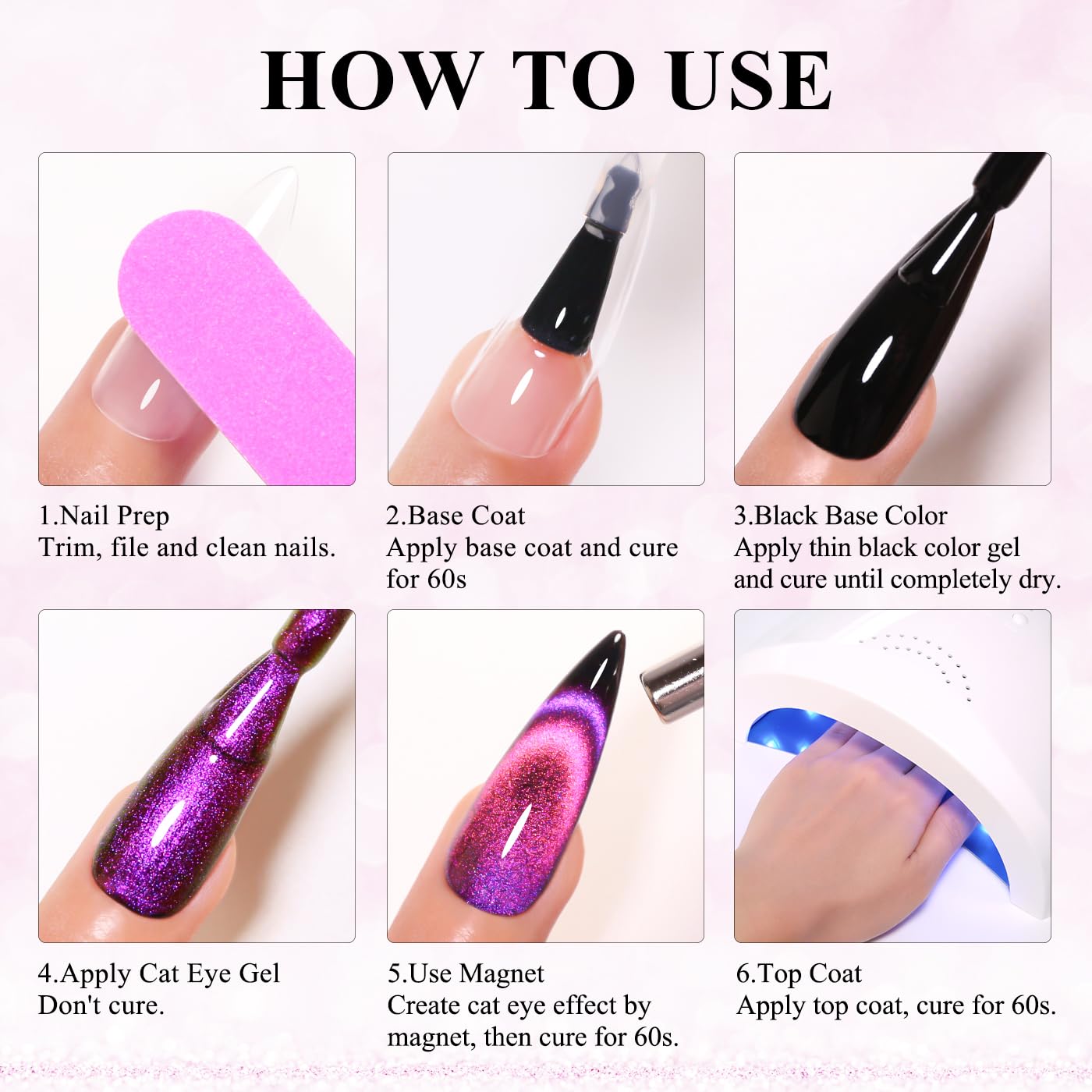 Cat Eye Gel Nail Polish Kit - 6 Pcs 9D Long Lasting Soak Off UV LED | Perfect for Nail Art & DIY at Home