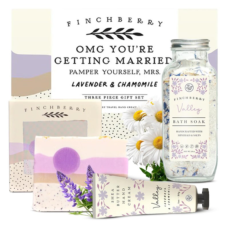 FinchBerry OMG You're Getting Married Gift Set โ 3-Piece Wedding Gift for Couples, Mr. & Mrs., Bridal Shower, Bride-to-Be โ with Luxurious Soap Bar, Hand Cream & Bath Soak โ Ideal Wedding Surprise!
