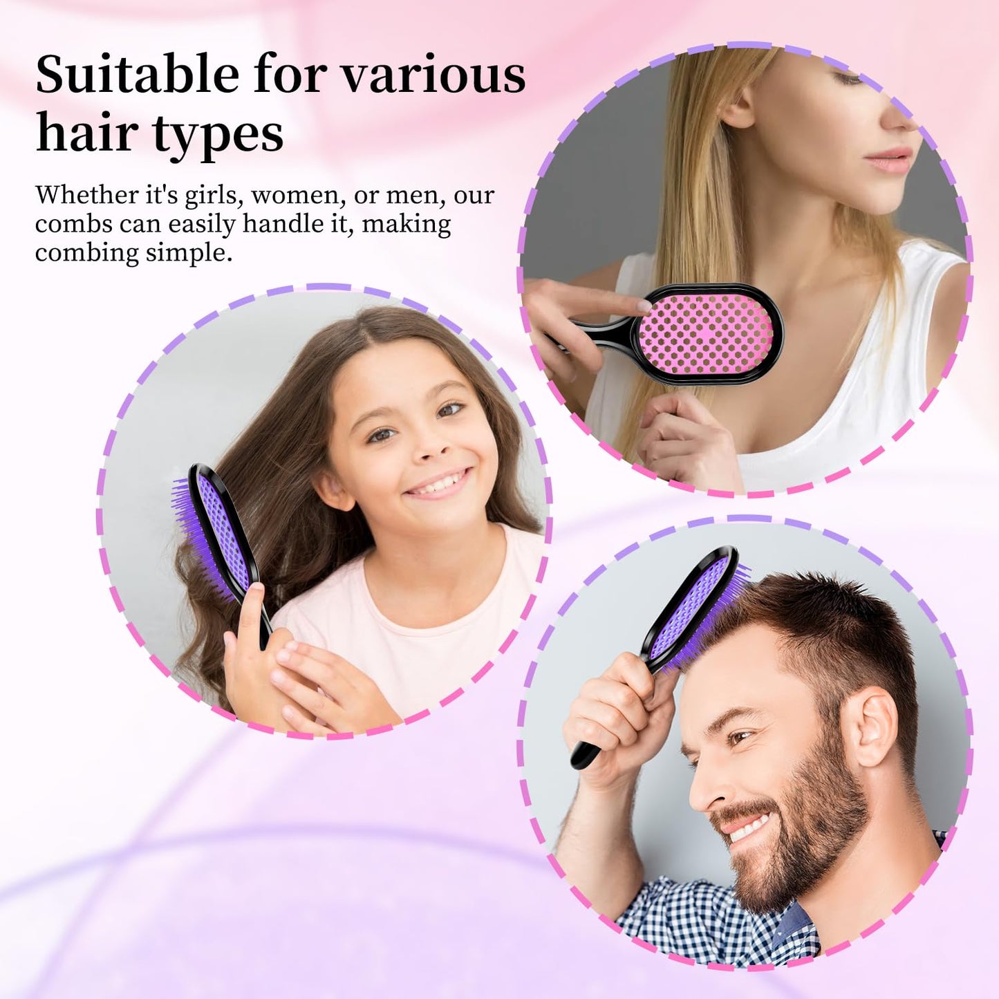 Detangling Brush,2 Pack Detangler Brush, Gentle & Effective Detangling on Wet or Dry Fragile Hair Types,Ultra-light, Detangling Brsuh ventilated and antistatic hairbrush (Pink+purple)