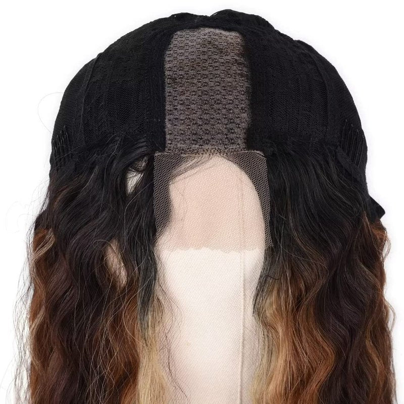 28-Inch Deep Wave Frontal Wig - Honey Blonde Ombre Synthetic Lace Front Wig for Women | Loose Curly Hair