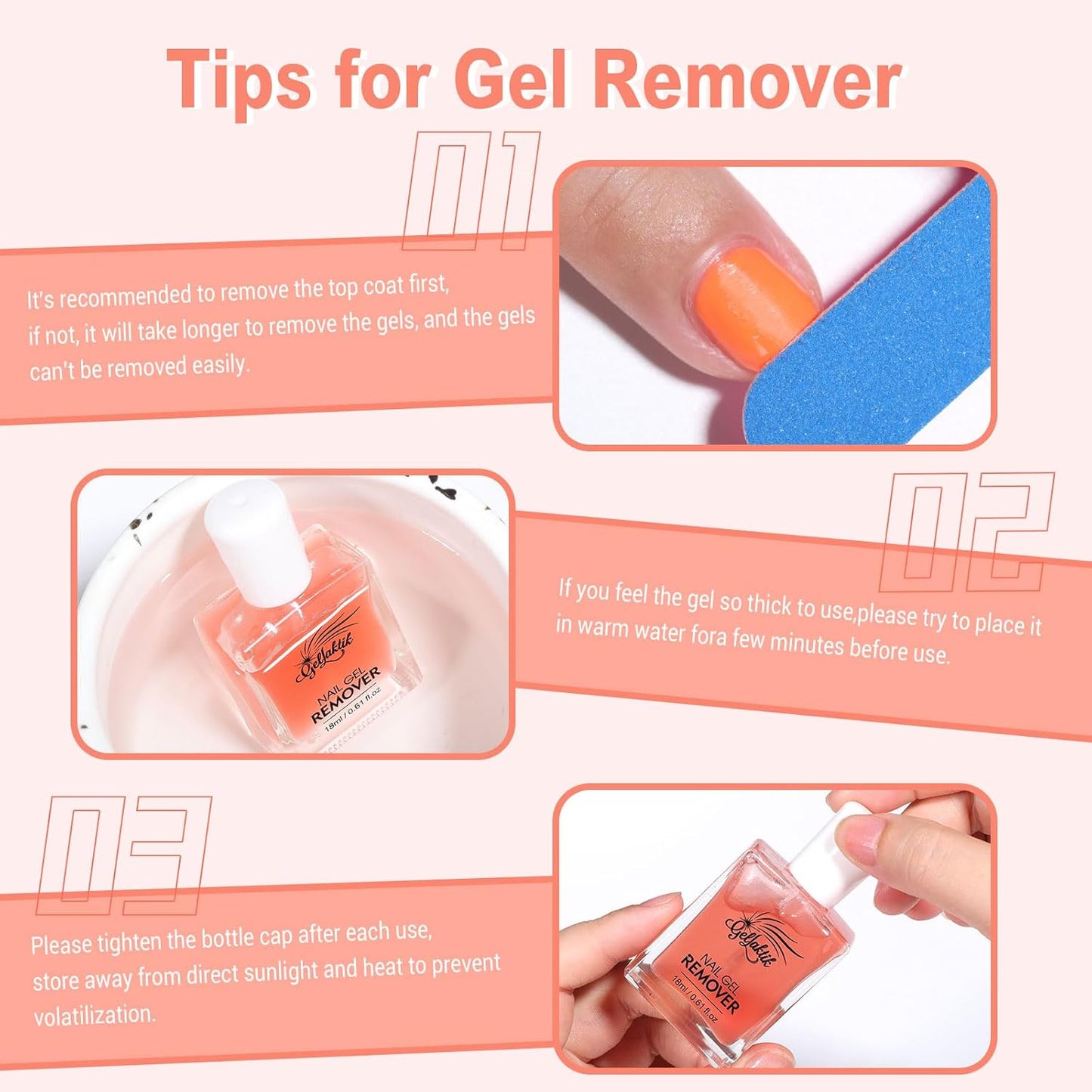 Gel Polish Remover Kit - 3 x 18ml with Cuticle Oil & Liquid Latex Tape, Fast 3-5 Min Removal