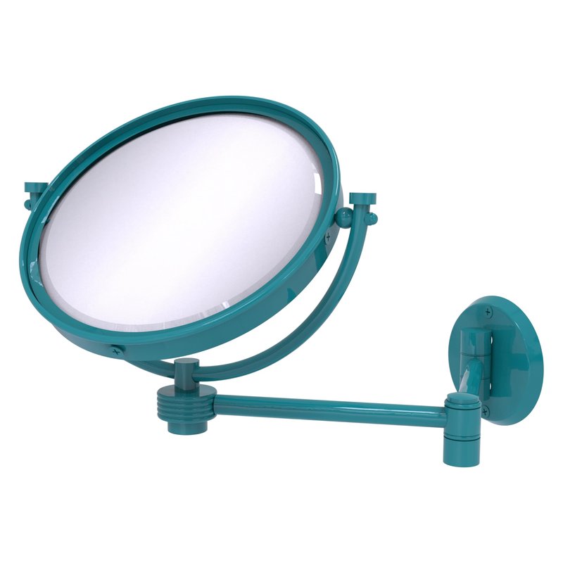 Allied Brass WM-6G/5X-GLT 8 Inch Wall Mounted Extending Make-Up Mirror 5X Magnification with Grooved Accent, Glokzin Teal