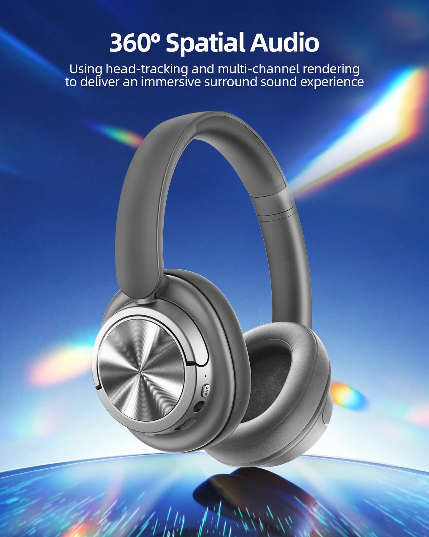 bmani Hybrid Active Noise Cancelling Headphones 120H Playtime Wireless Headphones Bluetooth 6.0 Over Ear Headphones with 6 ENC HD Call Mic, 360° Spatial Audio ANC Headphone for Travel Workout (Gary)