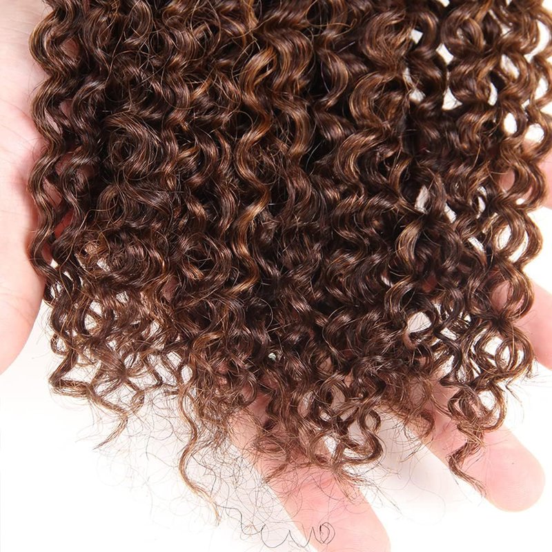 Ombre Brown Highlight Human Hair T1BP4/30 Kinky Curly Human Hair Bundles 8 10 12 Inch 3 Bundles Black Roots Dark Brown Mixed Light Brown 3 Tone Brazilian Virgin Remy Hair Extension for Women