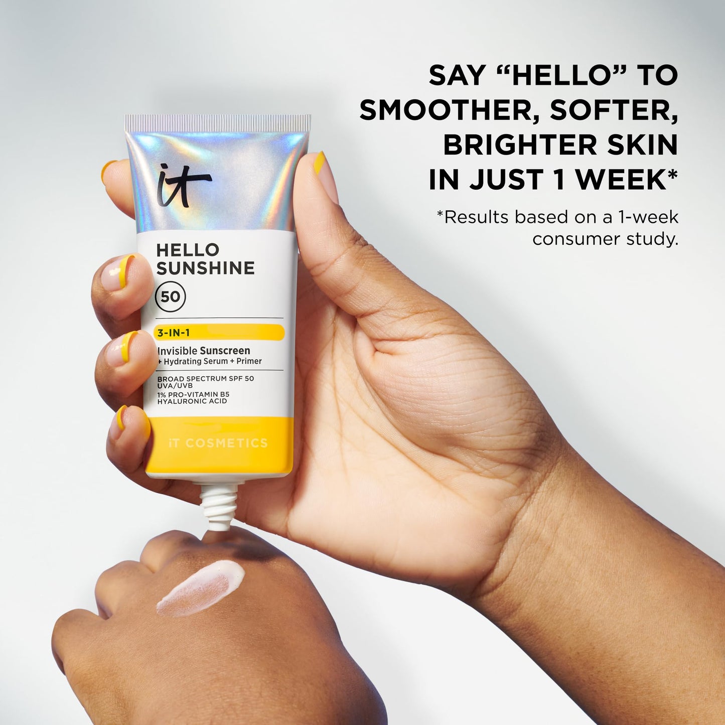 IT Cosmetics Hello Sunshine Invisible Sunscreen for Face SPF 50 - Sunscreen, Hydrating Serum & Makeup Primer - 1% Pro-Vitamin B5 & Hyaluronic Acid - HSA/FSA Eligible - No White Cast - 2.7 fl oz