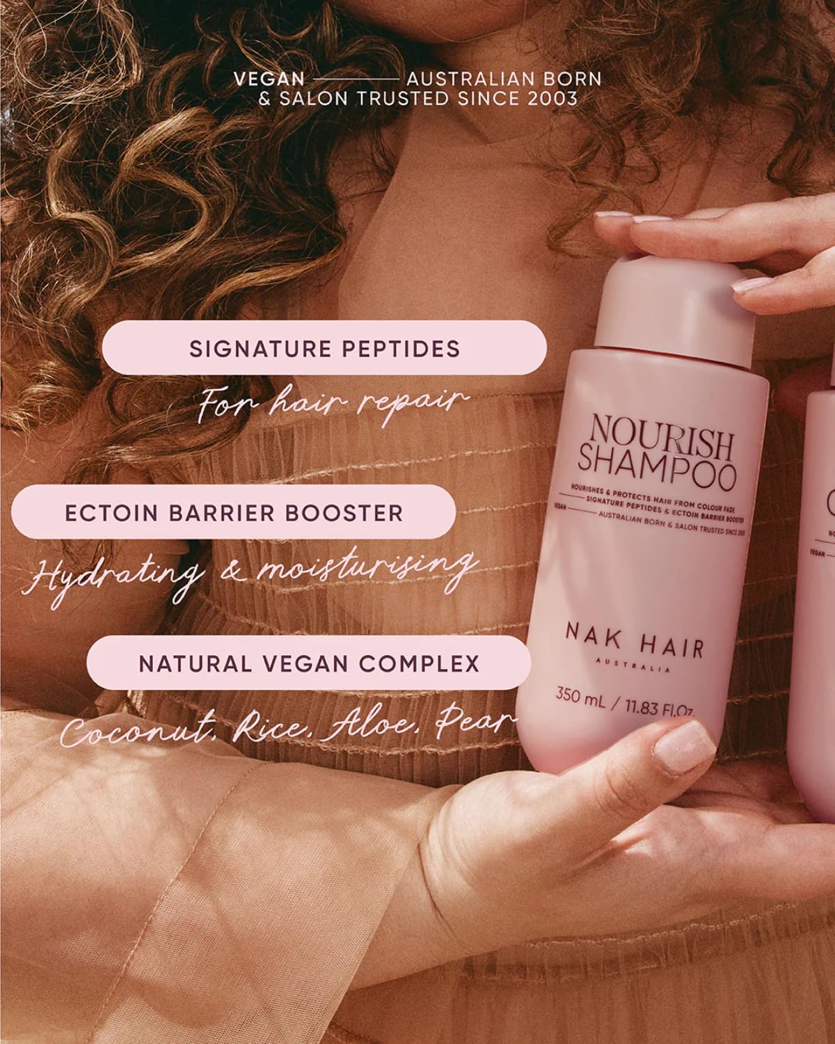 NAK Signature Nourish Color Protect Shampoo 350ml - Moisturizing, Sulfate-Free Formula for Dry, Color-Treated Hair with Peptides & Coconut Oil