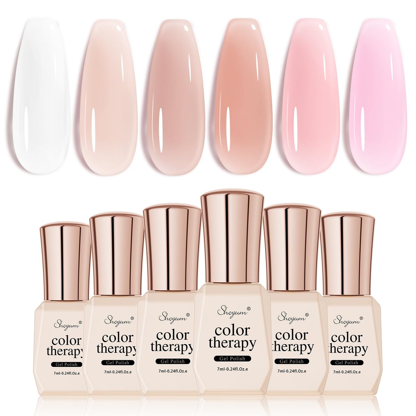 SHOYUM Nude Pink Gel Nail Polish Set- 6 Colors Sheer Milky White Jelly Gel Polish All Seasons Skin Tones Neutral Gel Polish Kit, Soak Off LED Gel Nail Kit Manicure DIY Home