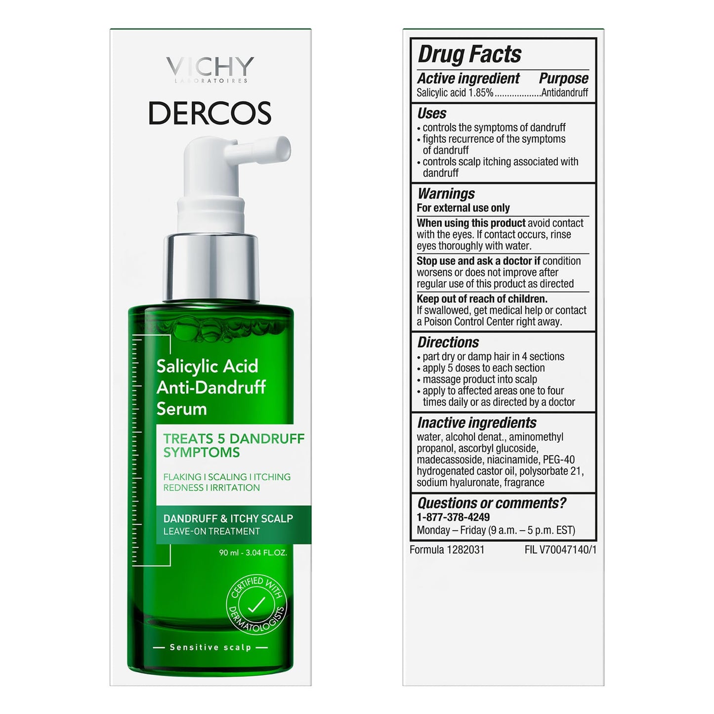 Vichy Dercos Salicylic Acid Anti-Dandruff Scalp Treatment for Flakes, 3oz