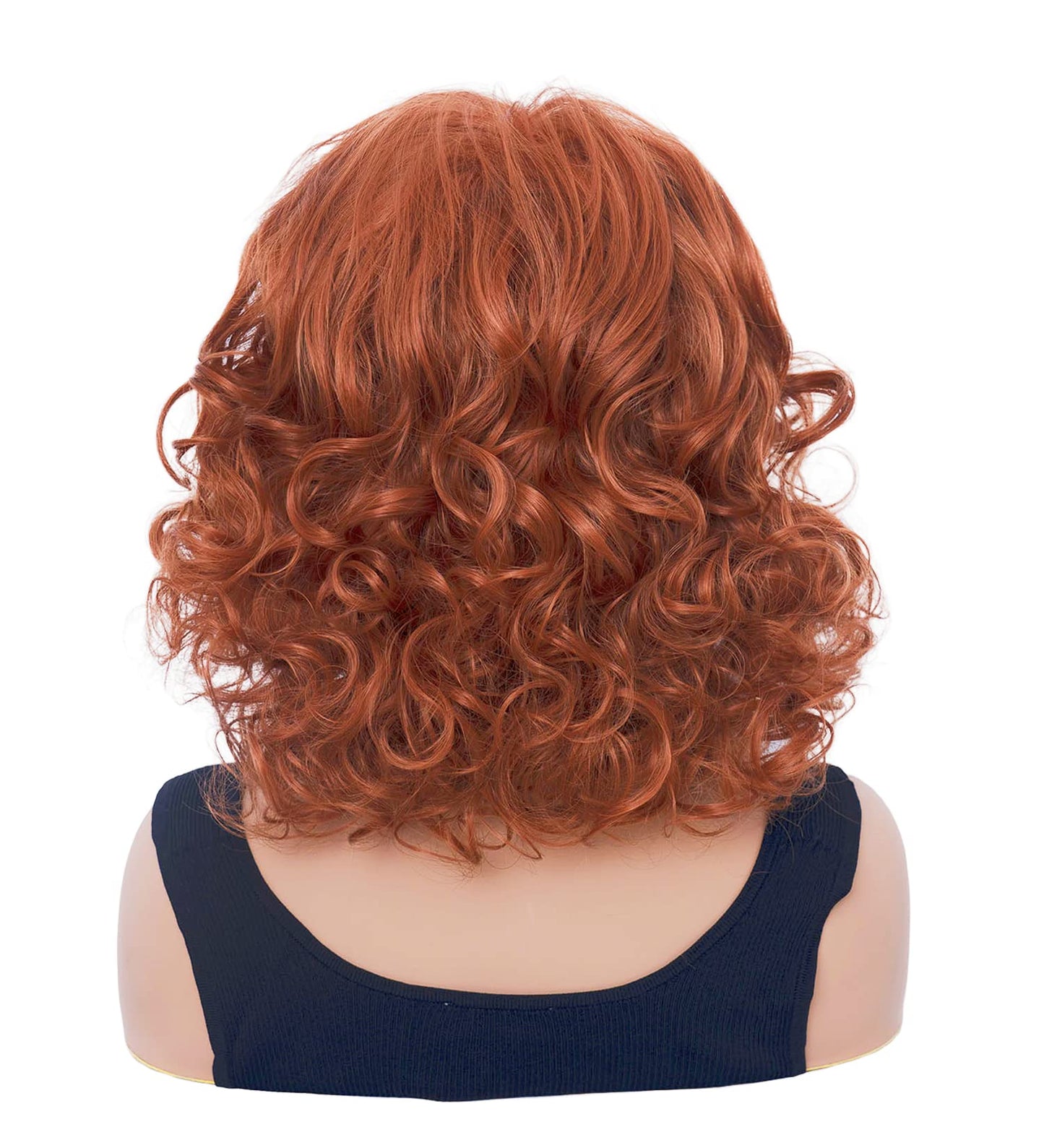 Gerulyss Short Copper Red Wigs for Women Auburn Wavy Shoulder Length Wig with Bangs Synthetic Ginger Curly Natural Wig for Role Play,Halloween,Daily Use
