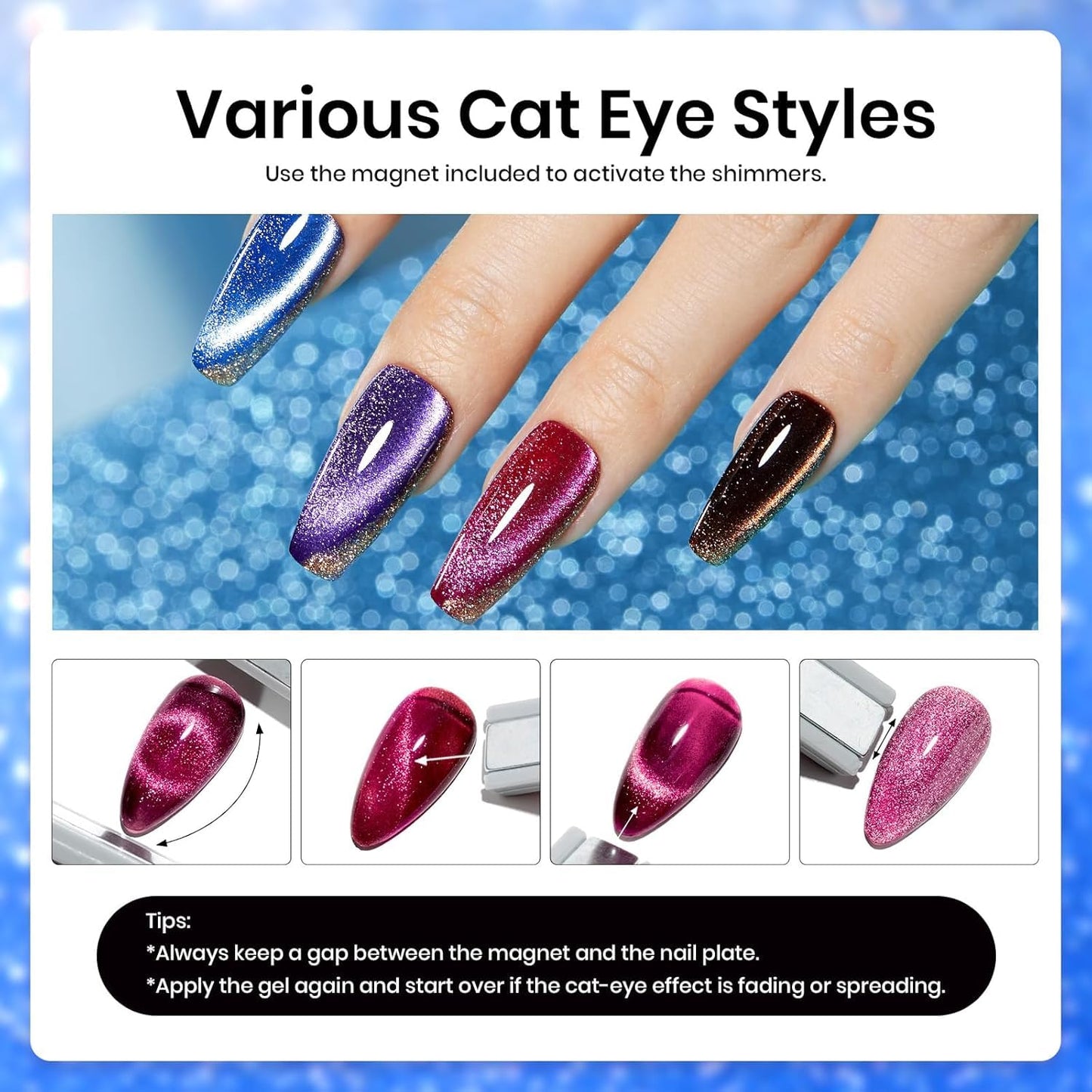 Beetles Cat Eye Gel Nail Polish Set - 36 Colors Red Purple Brown Green Burgundy Magnetic Gel Polish Kit Base Glossy Matte Top Coat Soak Off UV DIY Salon Nail Art Gift for Women