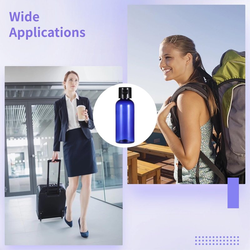 100 Pack 2 oz Plastic Empty Travel Bottles with Flip Cap 60ml Travel Size Containers Portable Leak Proof Clear Plastic Bottles Refillable Dispensing Bottles for Liquid Shampoo Lotion Blue