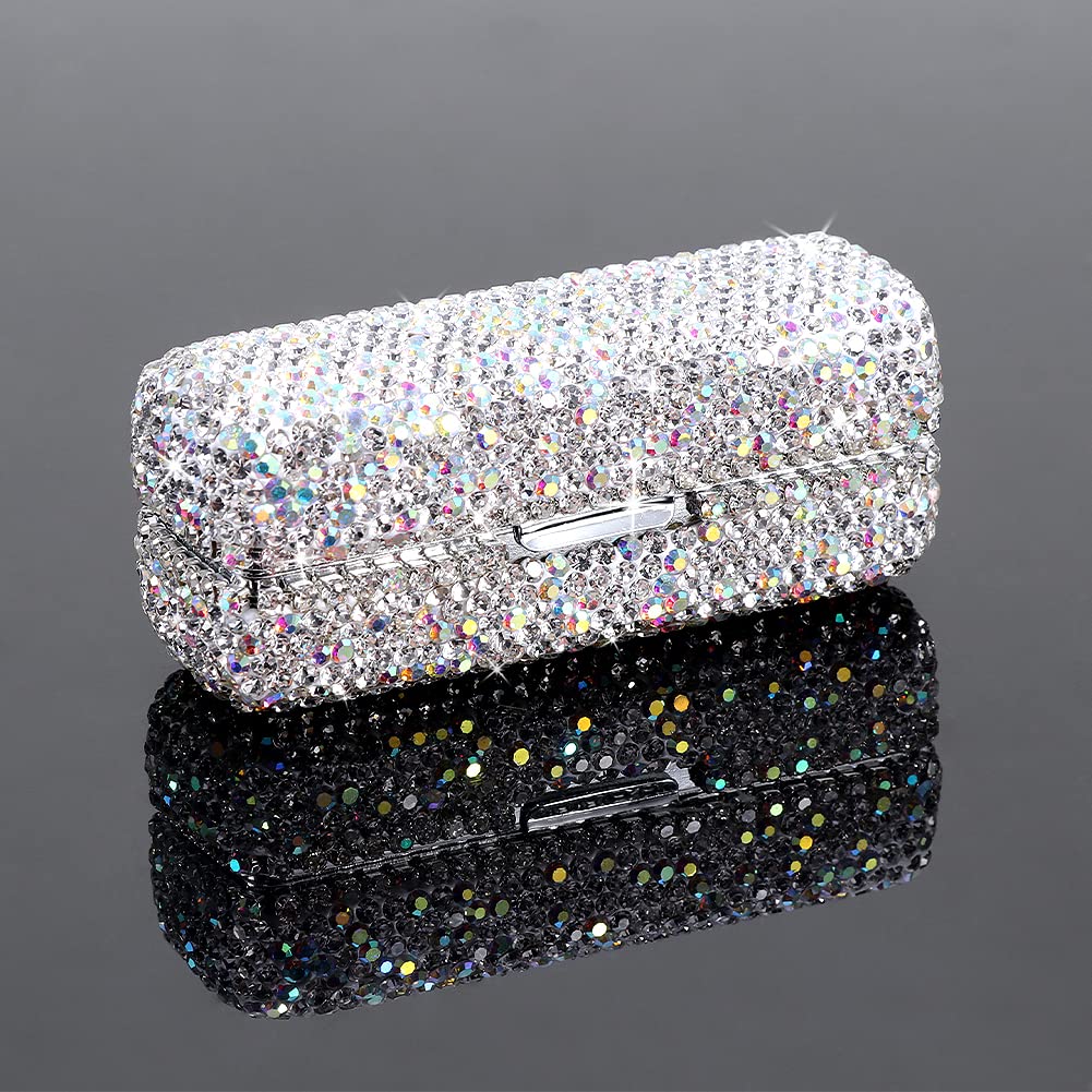 HAKUNA Lipstick Case with Mirror,Rhinestone Crystal Lipstick Organizer Diamonds Lip Gloss Organizer Portable Travel Lipstick Organizer Makeup Cosmetic Storage Holder