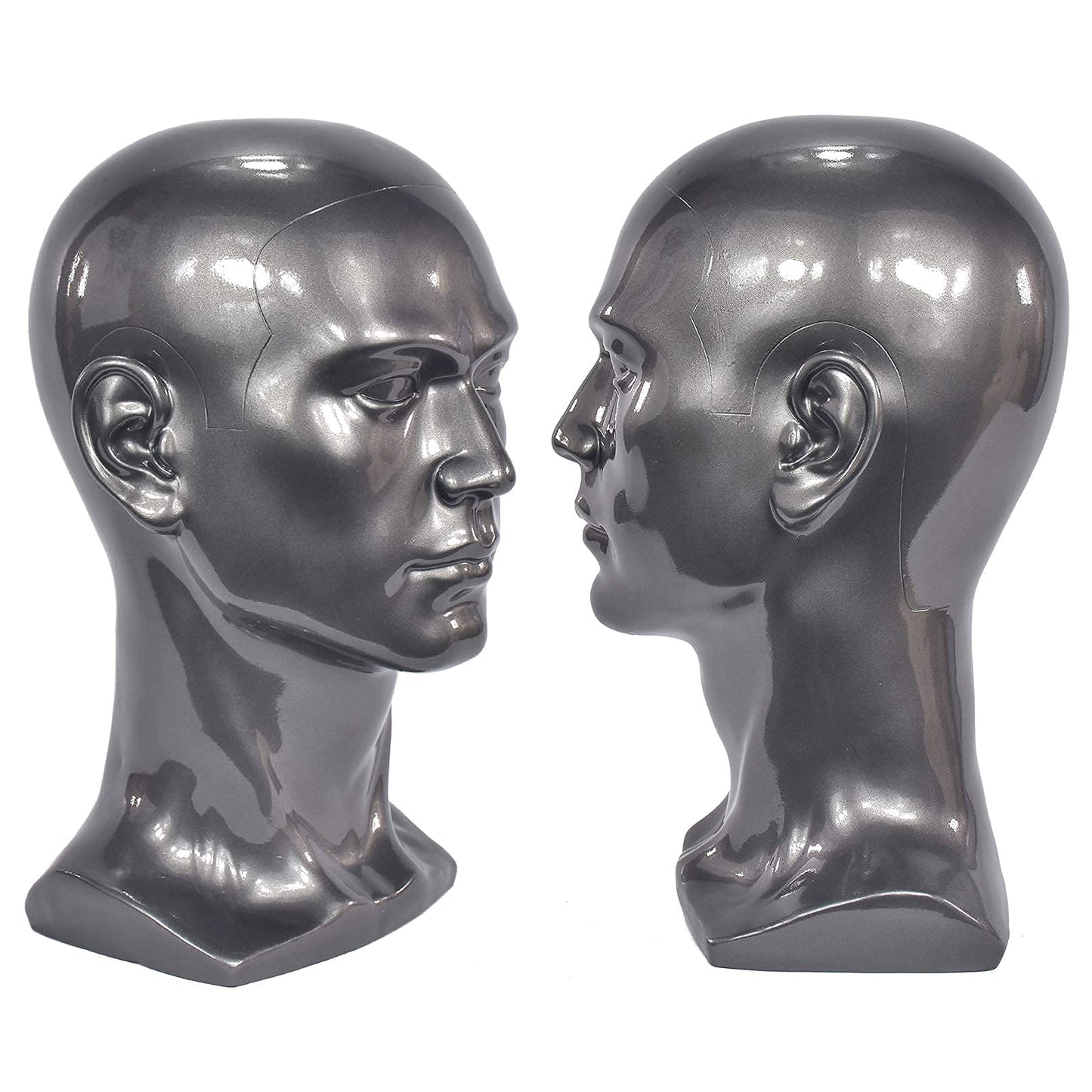 FanLin Male Mannequin Head Professional Manikin Head for Display Wigs Hats Headphone Mask Sunglasses Jewelry and Scravat Display Stand (Bright Gray)