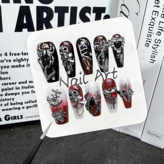 Christmas Press-On Nails - Short Square Gel Full Cover with Reindeer & Santa Designs