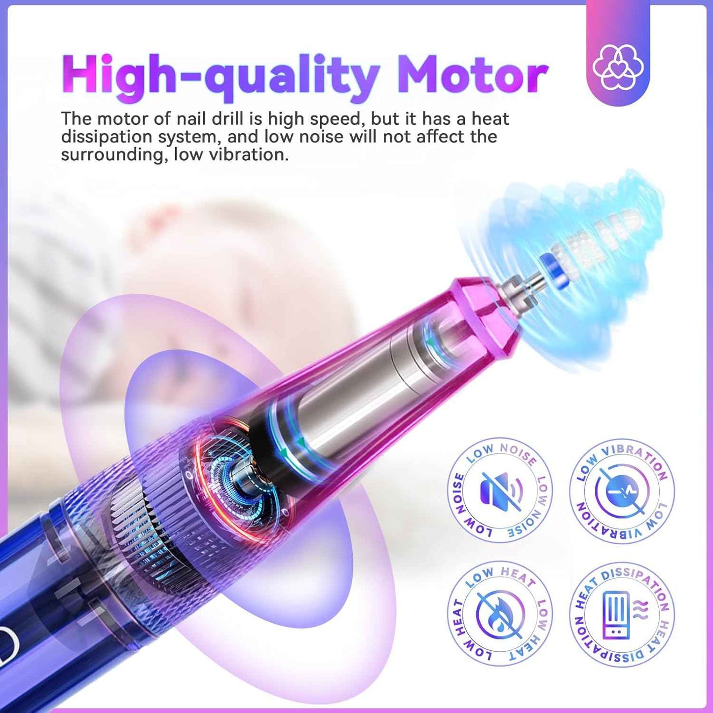 Electric Nail Drill 35000RPM - Portable Nail File & 5 Dotting Tools for Acrylic Nails